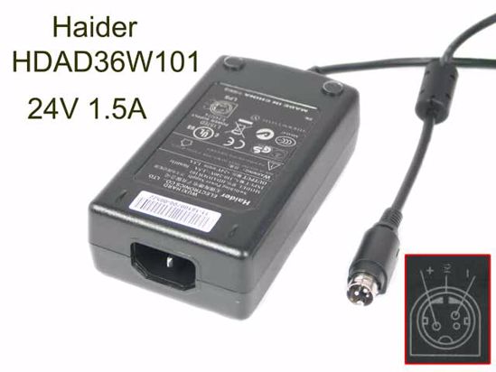 Hard / Haider HDAD36W101 AC Adapter 20V Above 24V 1.5A, 3-Pin Din, C14, New