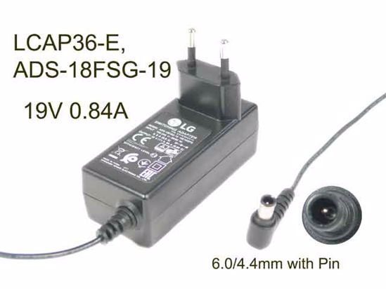 LG AC Adapter (LG) AC Adapter- Laptop LCAP36-E, 19V 0.84A, Barrel WP, EU 2P Plug, New