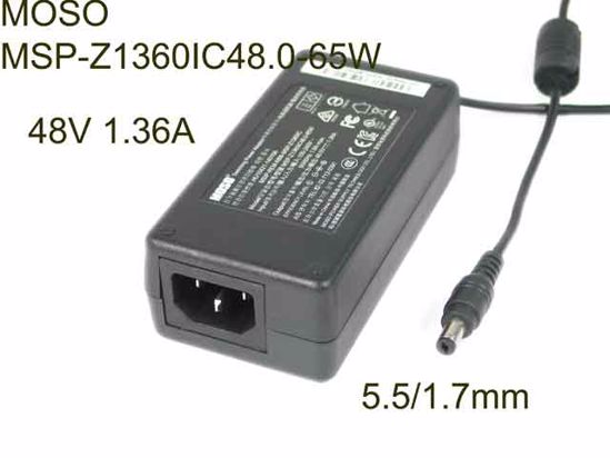 MOSO MSP-Z1360IC48.0-65W AC Adapter 20V Above 48V 1.36A, Barrel 5.5/1.7mm, IEC C14, Ne