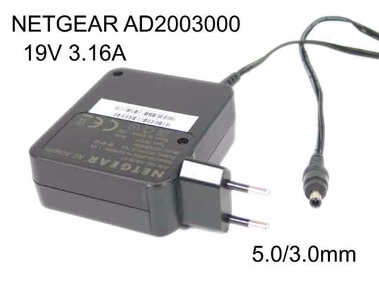 NETGEAR AD2003000 AC Adapter- Laptop 19V 3.16A, 5.0mm with Pin, EU 2-Pin Plug