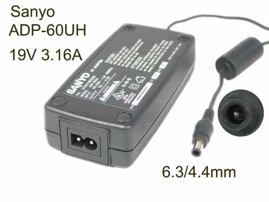 Sanyo AC Adapter (Sanyo) AC Adapter- Laptop 19V 3.16A, Barrel 6.3/4.4mm With Pin, 2-Pron