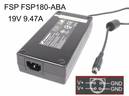 FSP Group Inc FSP180-ABA AC Adapter- Laptop 19V 9.47A, 4-Pin DIN, IEC C14, New