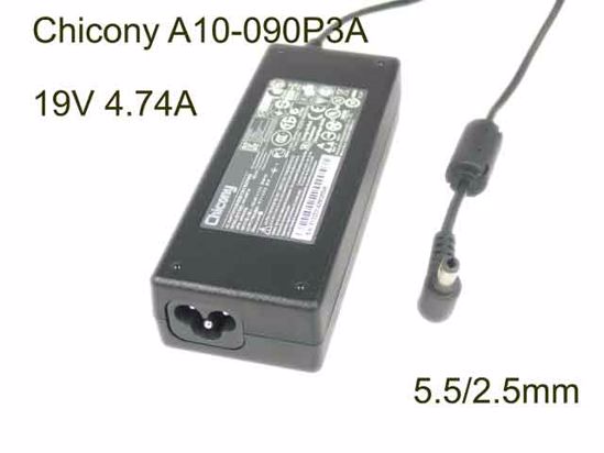 Chicony A10-090P3A AC Adapter- Laptop 19V 4.74A, Barrel 5.5/2.5mm , 3-Prong, New