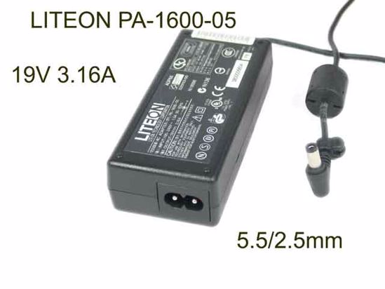 LITE-ON PA-1600-05 AC Adapter- Laptop 19V 3.16A, Barrel 5.5/2.5mm, 2-Prong, New