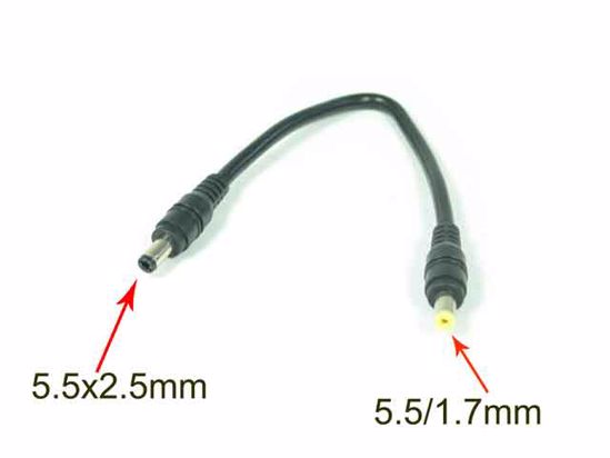 ACP Plug DC Tip Converter-Wire 5.5/1.7mm Male To 5.5x2.5mm Male, 200mm, 200W