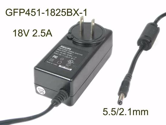 Philips GFP451-1825BX-1 AC Adapter NEW Original 18V 2.5A, 5.5/2.1mm, US 2-Pin, New