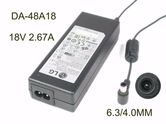 LG AC Adapter (LG) AC Adapter 13V-19V DA-48A18, 18V 2.67A, 6.3/4.0mm, Barrel WP, 2P