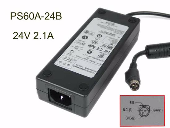 Other Brands STAR MCRONCS AC Adapter 20V Above PS60A-24B, 24V 2.1A, 3P P1=V