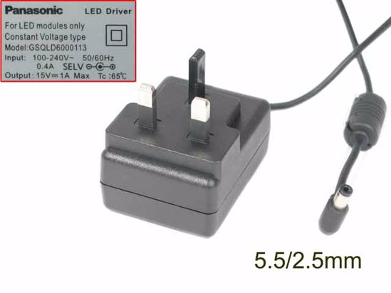 Panasonic GSQLD6000113 AC Adapter 13V-19V 15V 1A, 5.5/2.5mm, UK 3P Plug, New