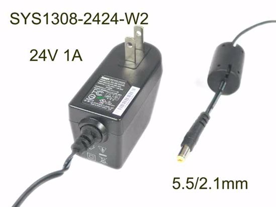 Sunny SYS1308-2424-W2 AC Adapter 20V Above 24V 1A, 5.5/2.1mm, US 2P Plug,