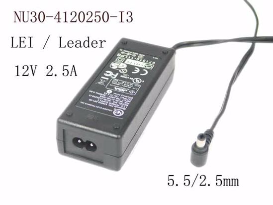 LEI / Leader NU30-4120250-I3 AC Adapter 12V 2.5A, 5.5/2.5mm, 2-Prong, NEW