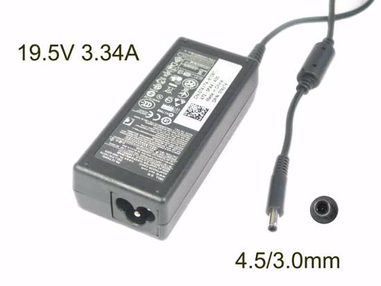 Dell Common Item (Dell) AC Adapter- Laptop 19.5V 3.34A, 4.5/3.0mm W/Pin, 3-Prong, NEW