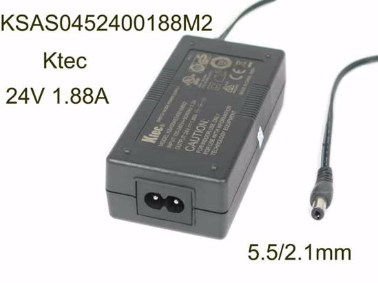 Ktec KSAS0452400188M2 AC Adapter 20V Above 24V 1.88A, 5.5/2.1mm, 2P, New