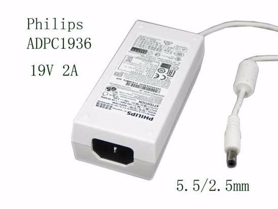 Philips ADPC1936 AC Adapter- Laptop 19V 2A, 5.5/2.5mm, C14, White, New