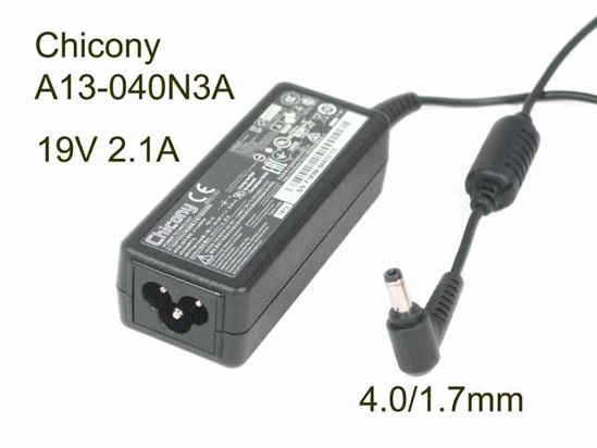 Chicony A13-040N3A AC Adapter- Laptop 19V 2.1A, 4.0/1.7mm, 3P