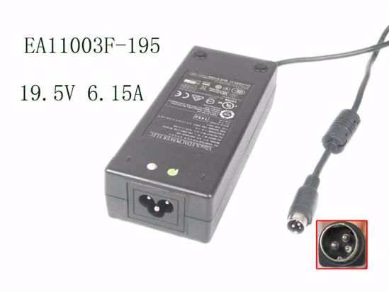 Edac Power EA11003F-195 AC Adapter- Laptop 19.5V 6.15A, 3-Pin Din, 3P