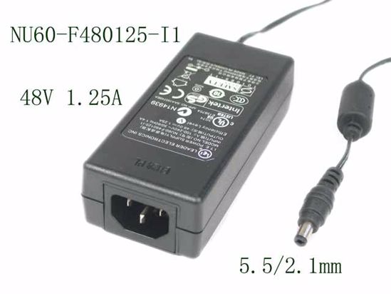 LEI / Leader NU60-F480125-I1 AC Adapter 20V Above 48V 1.25A, 5.5/2.1mm, C14, New