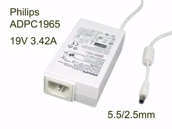 Philips ADPC1965 AC Adapter- Laptop 19V 3.42A, 5.5/2.5mm, C14, White,