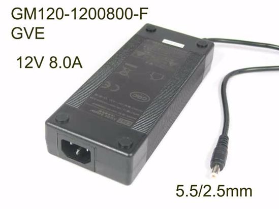 GVE GM120-1200800-F AC Adapter- Laptop 12V 8.0A, Barrel 5.5/2.5mm, IEC C14, NEW