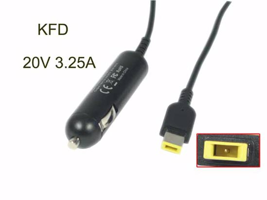 KFD 2032500-204500 AC Adapter 20V Above 20V 3.25A, Rectangular Tip W/Pin, Car Plug