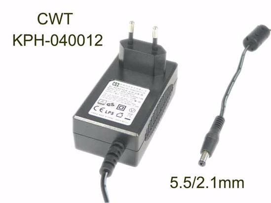 CWT / Channel Well Technology KPH-040012 AC Adapter- Laptop 12V 3.33A, Barrel 5.5/2.1mm,