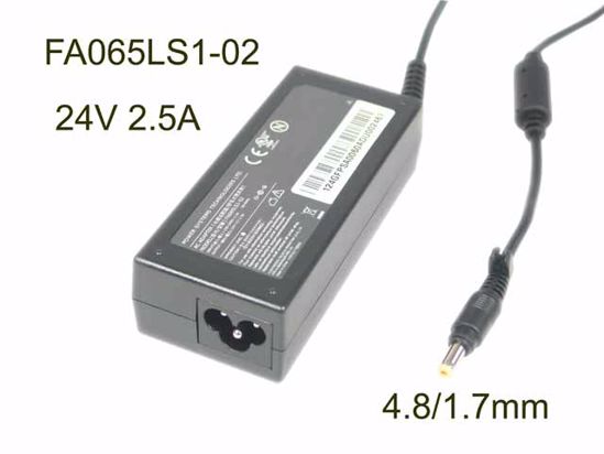 POWER SYSTEMS FA065LS1-02 AC Adapter 20V Above FA065LS1-02, 24V 2.5A, Barrel 4.8/1.7mm