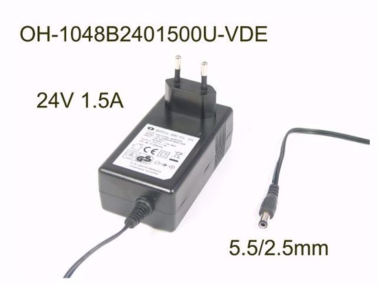 Other Brands OH-1048B2401500U-VDE AC Adapter, 24V 1.5A, Barrel 5.5/2.5mm, EU 2-Pin Plug