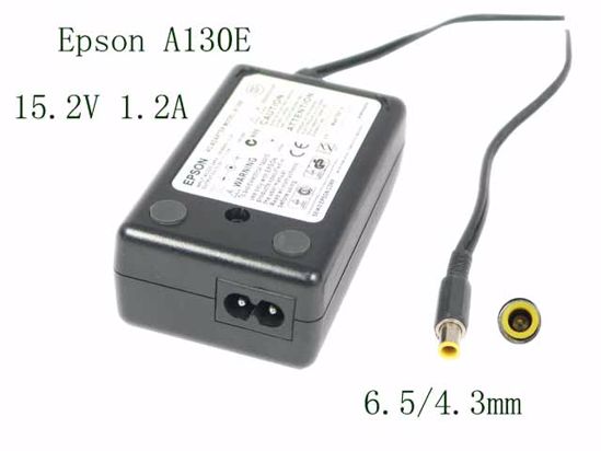 Epson A130E AC Adapter- Laptop 15.2V 1.2A, 6.5/4.3mm With Pin, 2-Prong