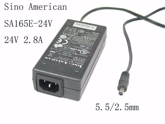 Sino American SA165E-24V AC Adapter 20V Above 24V 2.8A, 5.5/2.5mm, C14