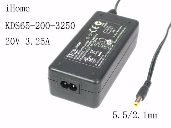 iHome KDS65-200-3250 AC Adapter- Laptop 20V 3.25A, 5.5/2.1mm, 2P