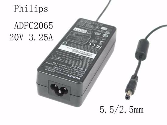 Philips ADPC2065 AC Adapter 20V Above ADPC2065, Black, 5.5/2.5mm, 3-Prong