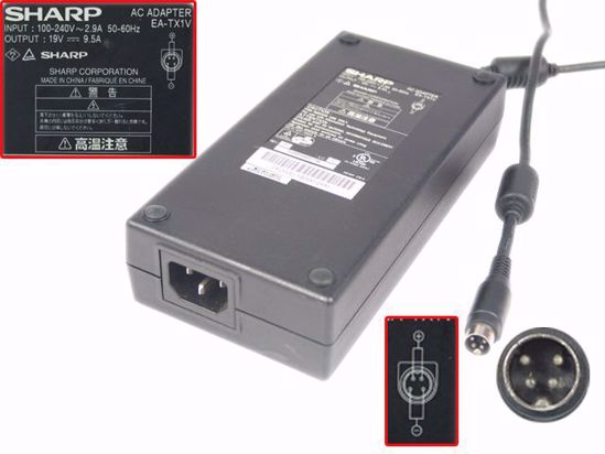 Sharp EA-TX1V AC Adapter- Laptop 19V 9.5A, 4p-, P1 4=