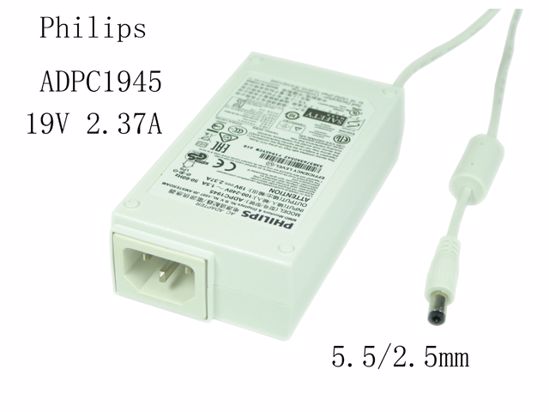 Philips ADPC1945 AC Adapter- Laptop 19V 2.37A, 5.5/2.5mm, C14, White, New