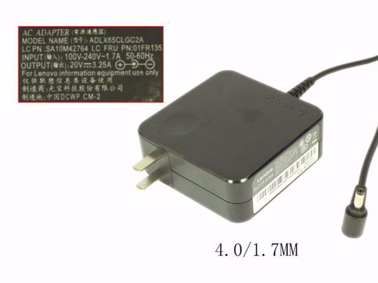 Lenovo Common Item (Lenovo) AC Adapter 20V Above 20V 3.25A, 4.0/1.7mm, US 2P