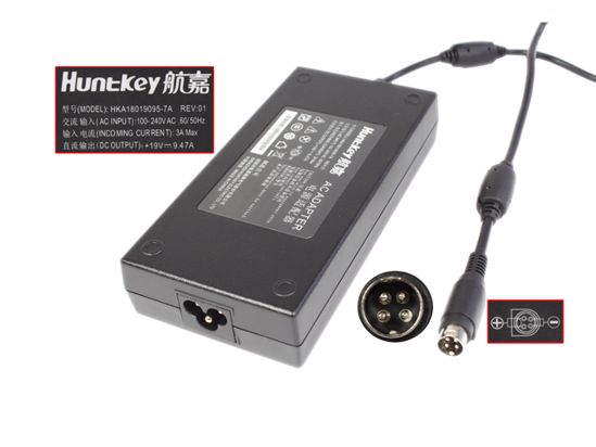 Huntkey HKA18019095-7A AC Adapter- Laptop 19V 9.47A, 4-Pin Din, 3P, New