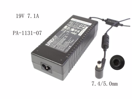 LITE-ON PA-1131-07 AC Adapter- Laptop 19V 7.1A, 7.4/5.0mm, N/O Pin, 3-Prong