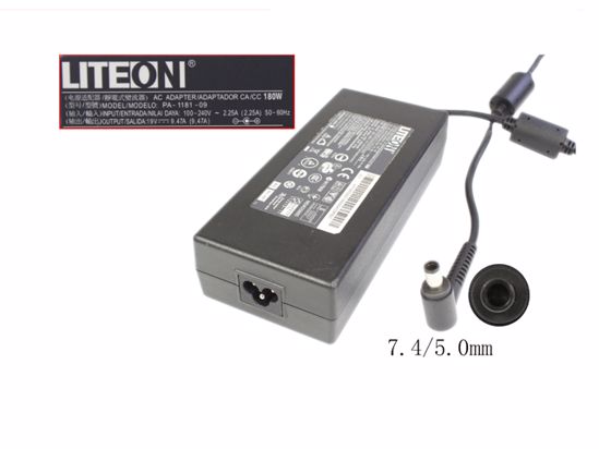 LITE-ON PA-1181-09 AC Adapter- Laptop 19V 9.47A, 7.4/5.0mm W/O Pin, 3-Prong