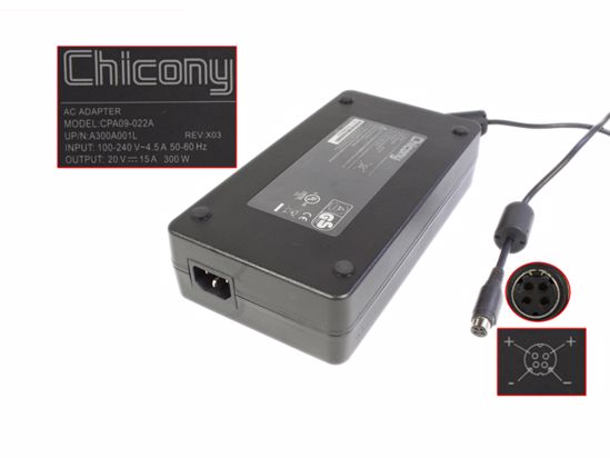 Chicony CPA09-022A AC Adapter- Laptop 20V 15A, 4-Pin Din, C14