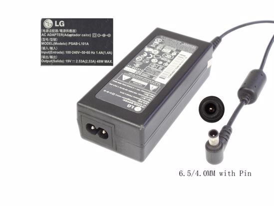 LG AC Adapter (LG) AC Adapter- Laptop PSAB-L101A, 19V 2.53A, Barrel, 6.5/4.0MM with Pin,