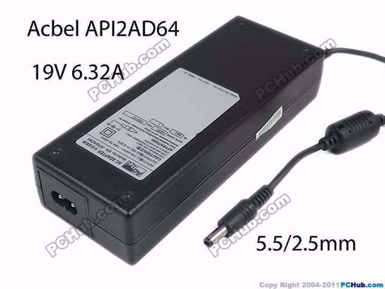 Acbel Polytech API2AD64 AC Adapter 19V 6.32A, Barrel 5.5/2.5mm, 2-Prong, Input Current