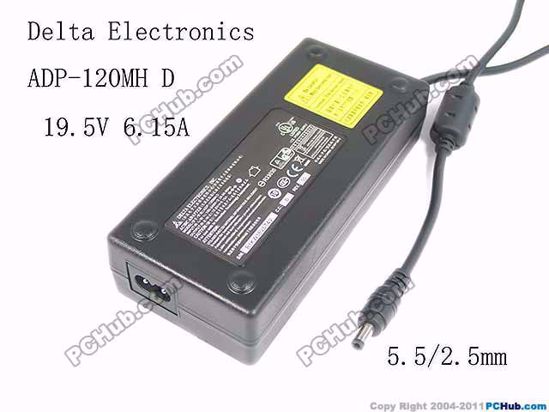 Delta Electronics ADP-120MH D AC Adapter- Laptop 19.5V 6.15A, 5.5/2.5mm, 2P, Input Curre