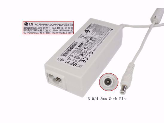 LG Common Item (LG) AC Adapter- Laptop 19V 2.53A, 6.0/4.3mm W/Pin, 3-Prong