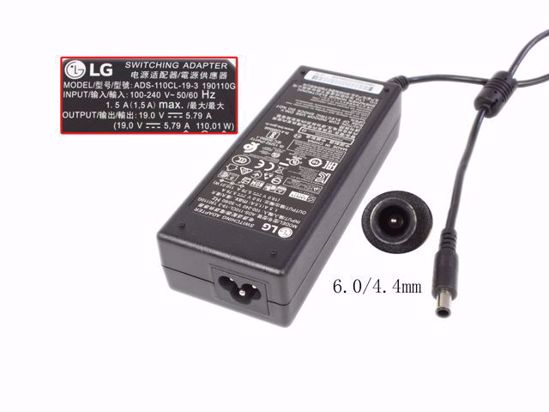 LG AC Adapter (LG) AC Adapter- Laptop ADS-110CL-19-3, 19V 5.79A, 6.0/4.4mm WP, 3P, New