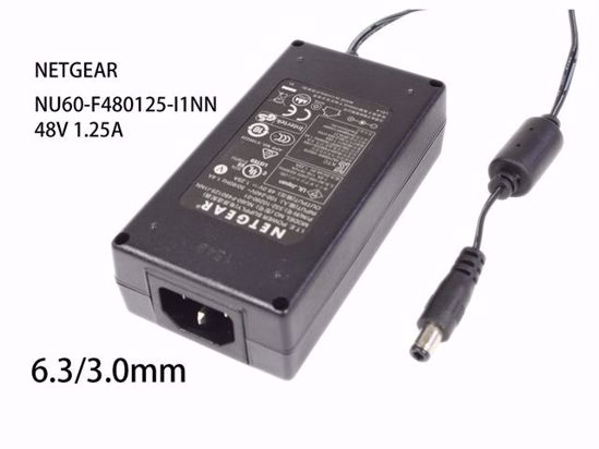 NETGEAR NU60-F480125-I1NN, AC Adapter 20V Above 48V 1.25A, 6.3/3.0mm, C14