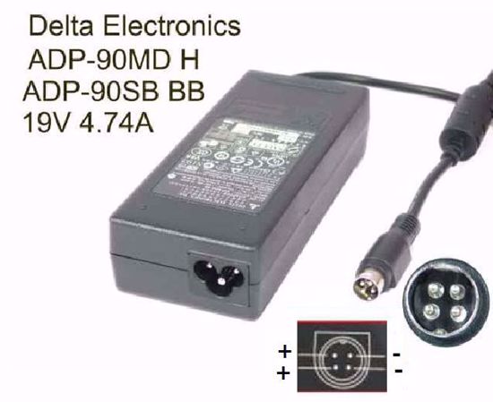 Delta Electronics ADP-90MD H AC Adapter- Laptop 19V 4.74A, 4P P3 4=V