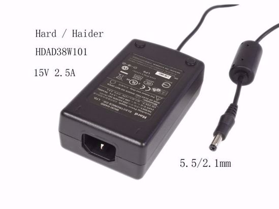 Hard / Haider HDAD38W101 AC Adapter, 15V 2.5A, Barrel 5.5/2.1mm, IEC C14