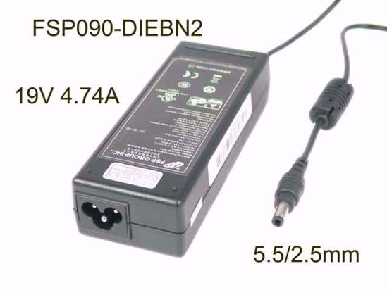 FSP Group Inc FSP090-DIEBN2 AC Adapter- Laptop 19V 4.74A, Barrel 5.5/2.5mm, 3-Prong, New