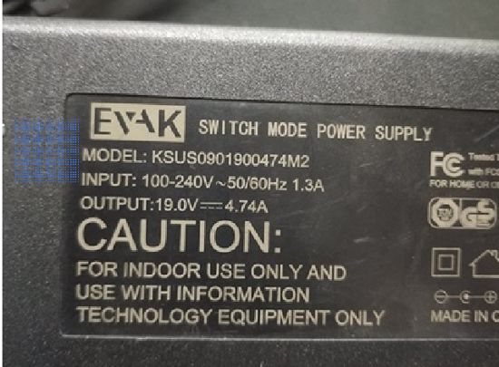 EVAK KSUS0901900474M2 AC Adapter 13V-19V KSUS0901900474M2