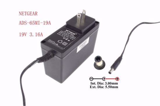 NETGEAR ADS-65MI-19A AC Adapter- Laptop 19V 3.16A, Barrel WP, US 2P Plug, New