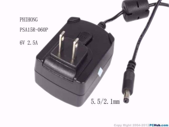 PHIHONG PSA15R-060P AC Adapter NEW Original 6V 2.5A, 5.5/2.1mm, US 2-Pin, New